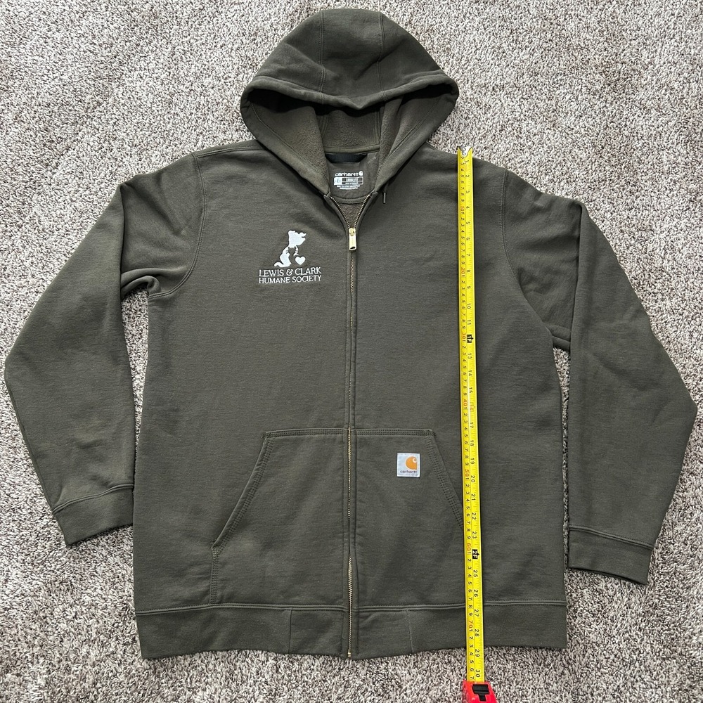 Carhartt K122 Mens Large Loose Fit Midweight Army Green Fleece Hoodie Sweatshirt